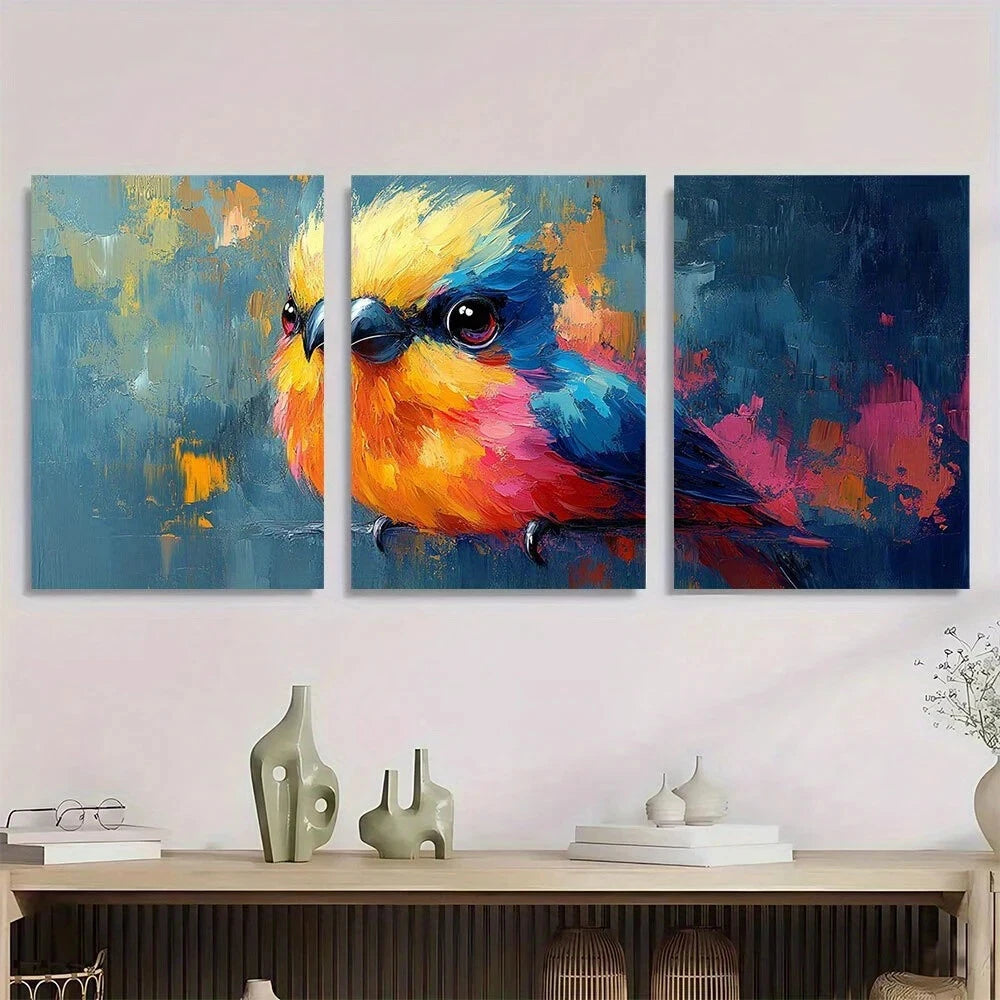 3pcs Funny Animal Colorful Bird Metal Print Ready to Hang Art