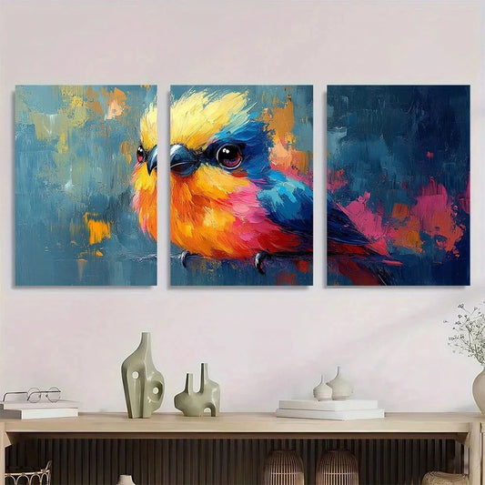 3pcs Funny Animal Colorful Bird Metal Print Ready to Hang Art