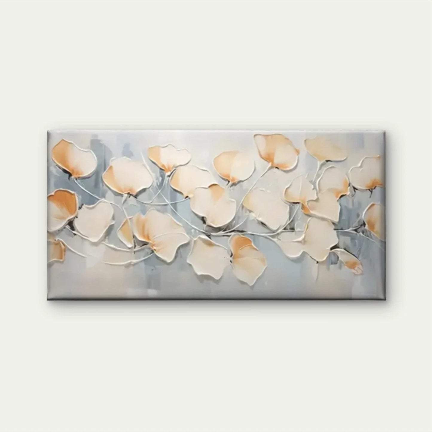 White Flowers Abstract Floral Wall Art Canvas Office Home Room Framed 120x60cm