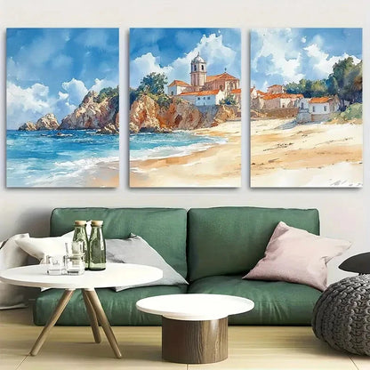 3pcs Saint Michael, Portugal Watercolor Vacation Metal Print Ready to Hang Art