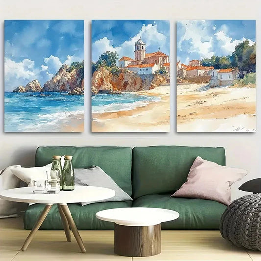 3pcs Saint Michael, Portugal Watercolor Vacation Metal Print Ready to Hang Art