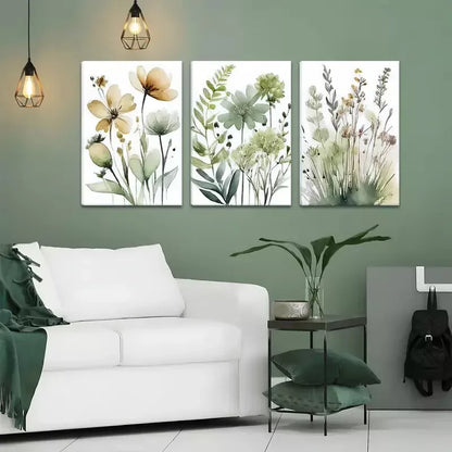 3pcs Green Boho Floral Canvas Framed 40x60cm - High Quality Print 100% Australian Made Wall Canvas Ready to Hang