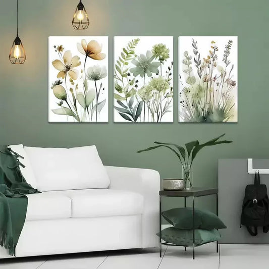 3pcs Green Boho Floral Canvas Framed 40x60cm - High Quality Print 100% Australian Made Wall Canvas Ready to Hang
