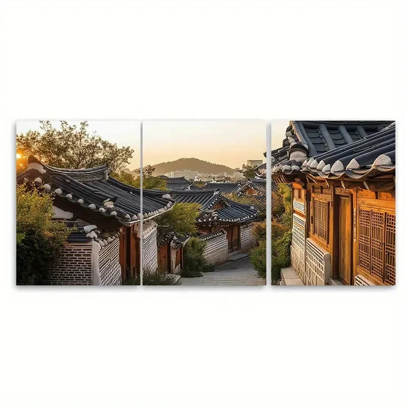 3pcs Bukchon Hanok Village South Korea Heritage Metal Print Ready to Hang Art