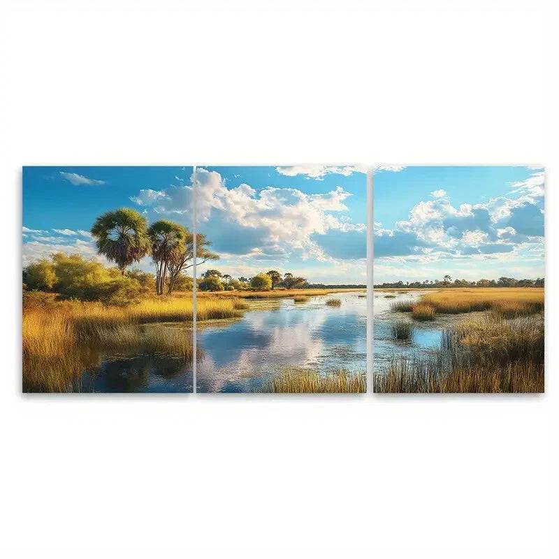 3pcs Botswana Okavango Delta African Safari Metal Print Ready to Hang Art