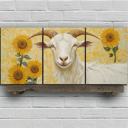 3pcs Sheep on The Field Sunflower Metal Print Ready to Hang Art