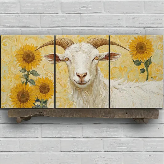 3pcs Sheep on The Field Sunflower Metal Print Ready to Hang Art