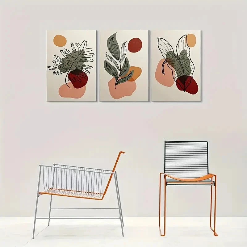 3pcs Abstract Plant Tropical Themed Metal Print Ready to Hang Art