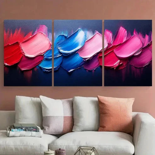 3pcs Abstract Red Blue Magenta Textures Wall Art Canvas Unframed – High Quality Print 100% Australian Made Wall Canvas