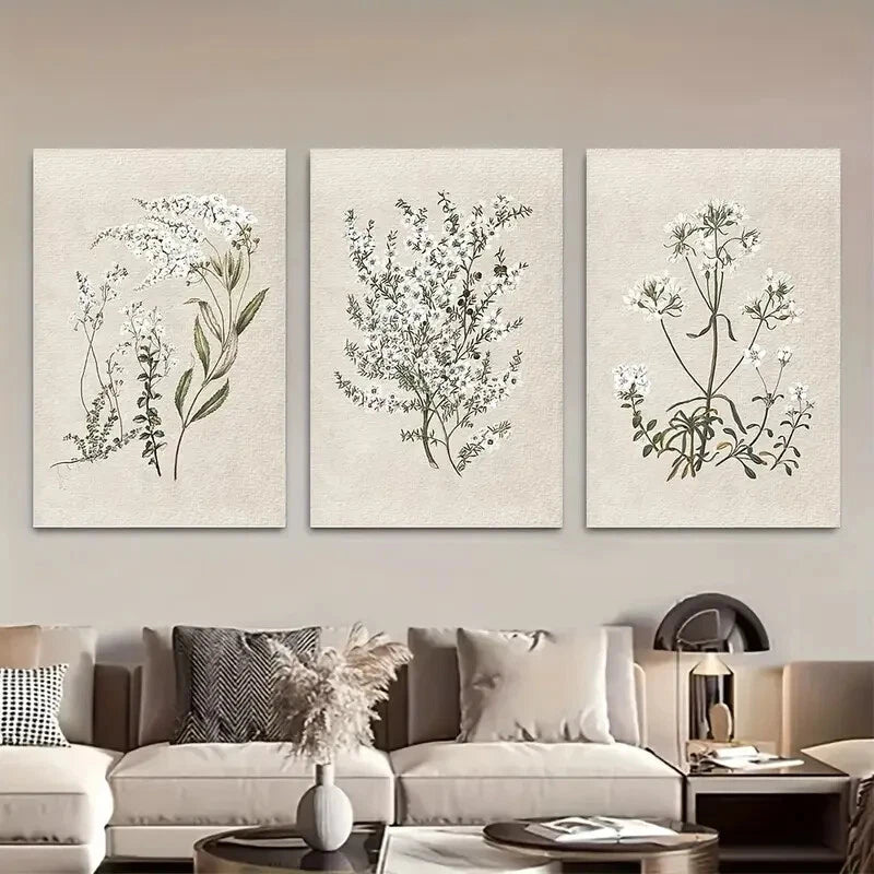 3pcs Vintage Botanical Sketch Antique Flower Metal Print Ready to Hang Art