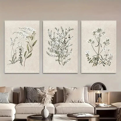 3pcs Vintage Botanical Sketch Antique Flower Metal Print Ready to Hang Art