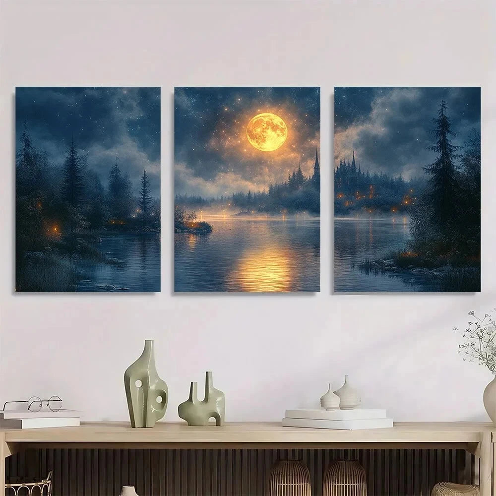 3pcs Star Moon Scene Victorian Gothic Metal Print Ready to Hang Art