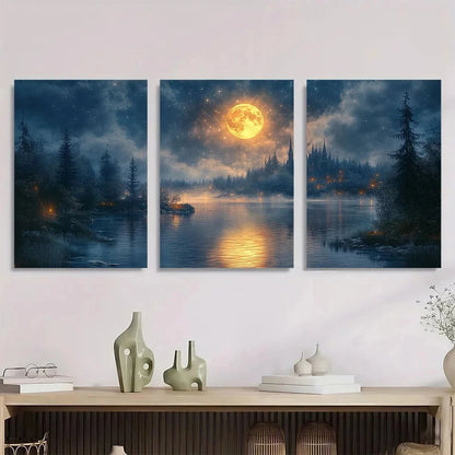 3pcs Star Moon Scene Victorian Gothic Metal Print Ready to Hang Art