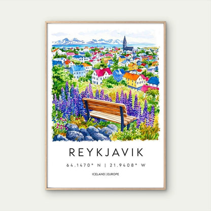 Colorful Reykjavik City With A View Travel Poster Print Wall Art - Bella Home Decor