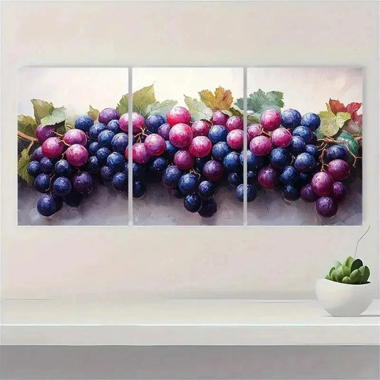 3pcs Décor Botanical Bunch Of Grapes Perfect Wall Art Set Canvas Framed 40x60cm - High Quality Print 100% Australian Made Wall Canvas Ready to Hang