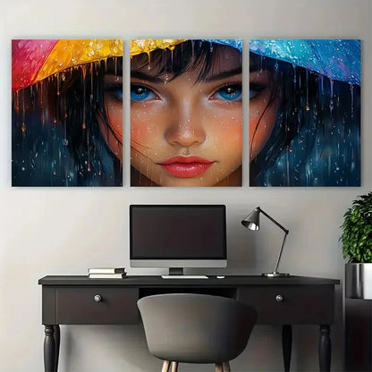 3pcs Rain Cute Princess Elegant Illustration Metal Print Ready to Hang Art
