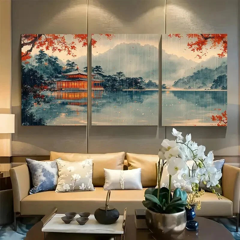 3pcs Rain at Lake Hakone by Tsuchiya Koitsu Ukiyo Metal Print Ready to Hang Art