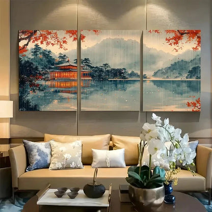 3pcs Rain at Lake Hakone by Tsuchiya Koitsu Ukiyo Metal Print Ready to Hang Art