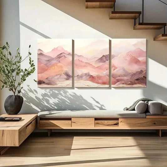3pcs Abstract Pinkish Mountain Serene Painting Wall Art Set Canvas Framed 40x60cm - High Quality Print 100% Australian Made Wall Canvas Ready to Hang