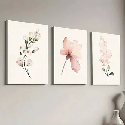 3pcs Modern Floral Pink Peonies White Flowers Canvas Unframed - High Quality Print 100% Australian Made Wall Canvas