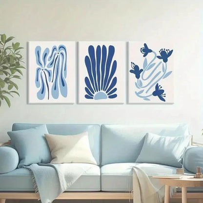 3pcs Blue Matisse Abstract Light Blue Floral Metal Print Ready to Hang Art