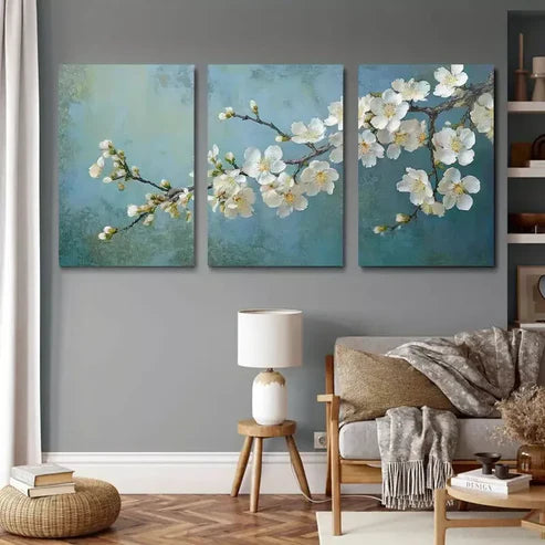 3pcs White Blossom Flower Bunch Canvas Framed 60x90cm - High Quality Print 100% Australian Made Wall Canvas Ready to Hang