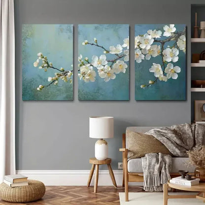 3pcs White Blossom Flower Bunch Canvas Framed 60x90cm - High Quality Print 100% Australian Made Wall Canvas Ready to Hang