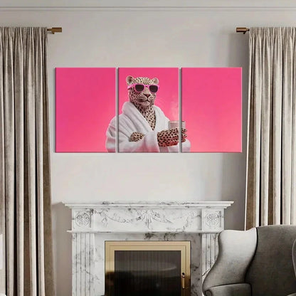 3pcs Artistic Leopard Wearing Fashion Glasses Metal Print Ready to Hang Art