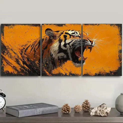 3pcs Tiger Roaring Wall Art Set Canvas Unframed - High Quality Print 100% Australian Made Wall Canvas