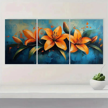 3pcs Lily Flower Oil Painting Abstract Original Metal Print Ready to Hang Art