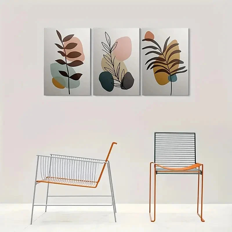 3pcs Minimalist Plant Modern Abstract Metal Print Ready to Hang Art