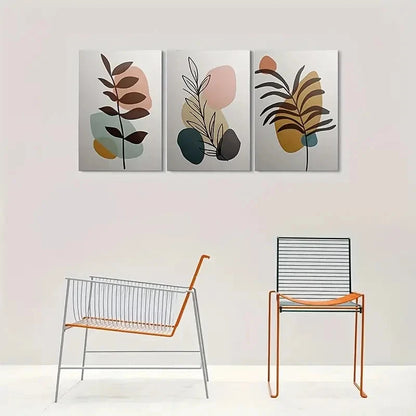 3pcs Minimalist Plant Modern Abstract Metal Print Ready to Hang Art
