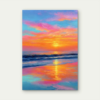 Beach Sunset Painting Metal Print Ready to Hang