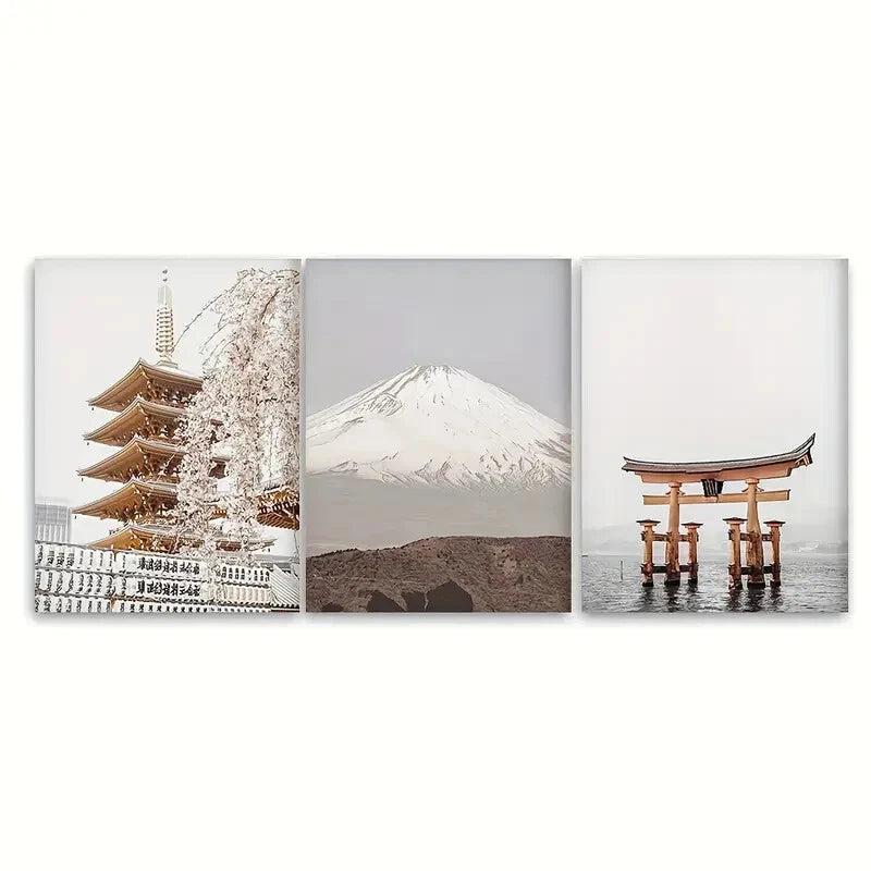 3pcs Modern Japan City Print Travel Art Print Metal Print Ready to Hang Art