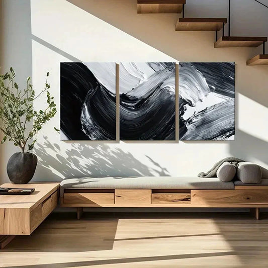 3pcs Abstract Art Dynamic Monochrome Palette Metal Print Ready to Hang Art