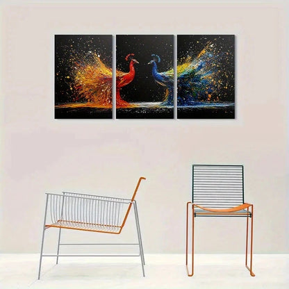 3pcs Colorful Peacock Abstract Painting Metal Print Ready to Hang Art
