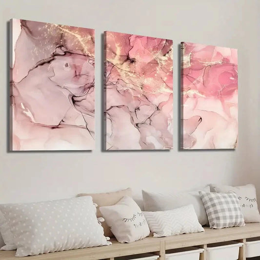 3pcs Abstract Pink and Golden Texture Wall Art Set Canvas Framed 40x60cm - High Quality Print 100% Australian Made Wall Canvas Ready to Hang