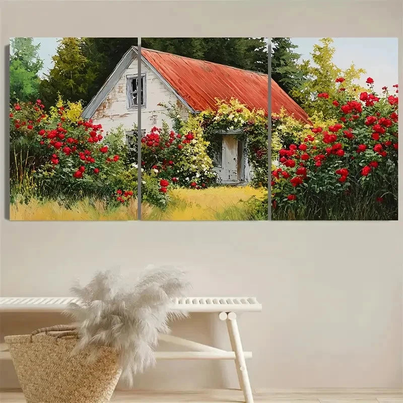 3pcs Rustic Cottage and Farmhouse Wall Art Set Canvas Framed 40x60cm - High Quality Print 100% Australian Made Wall Canvas Ready to Hang