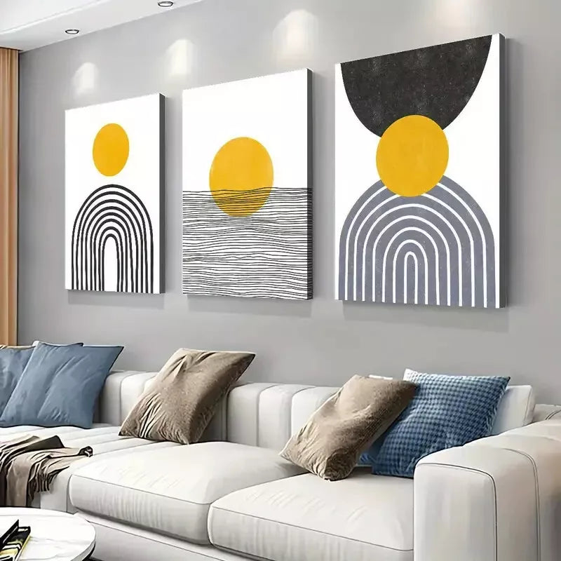 3pcs Mustard Yellow and Black Abstract Canvas Framed 40x60cm - High Quality Print 100% Australian Made Wall Canvas Ready to Hang
