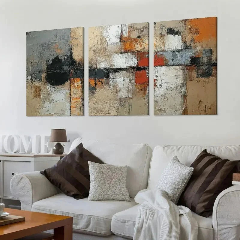 3pcs Abstract Geometric Modern Wall Art Set Canvas Framed 50x70cm - High Quality Print 100% Australian Made Wall Canvas Ready to Hang