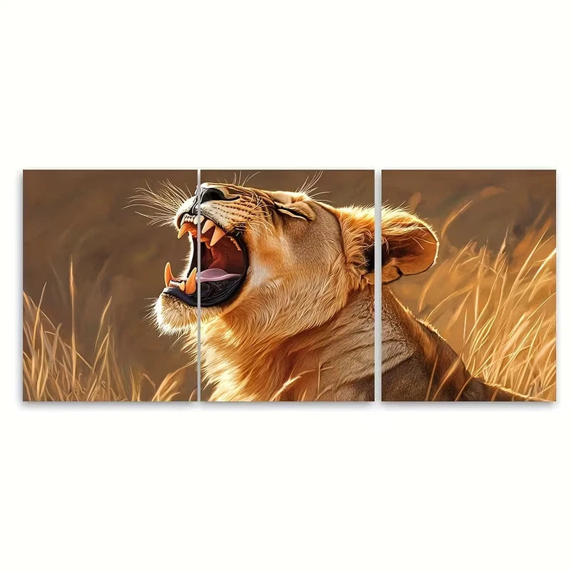 3pcs Majestic Roaring Lion Digital Painting Metal Print Ready to Hang Art