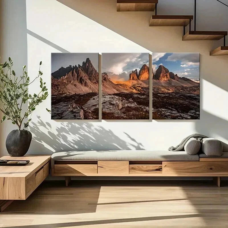 3pcs Sunset & Rocky Mountain Landscape Wall Art Set Canvas Framed 40x60cm - High Quality Print 100% Australian Made Wall Canvas Ready to Hang