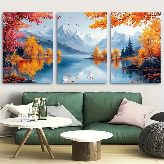 3pcs Colorful Flowers and Trees Mountains Design Metal Print Ready to Hang Art