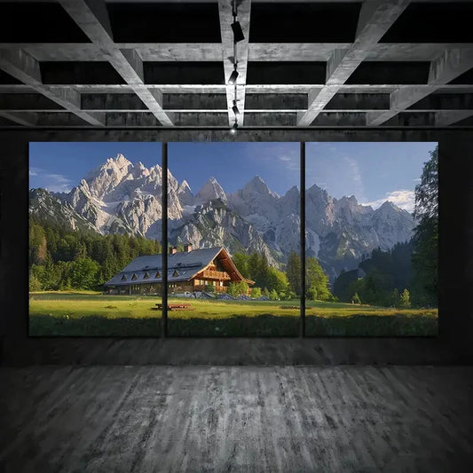 3pcs Rustic Mountain Cabin Scenery Metal Print Ready to Hang Art