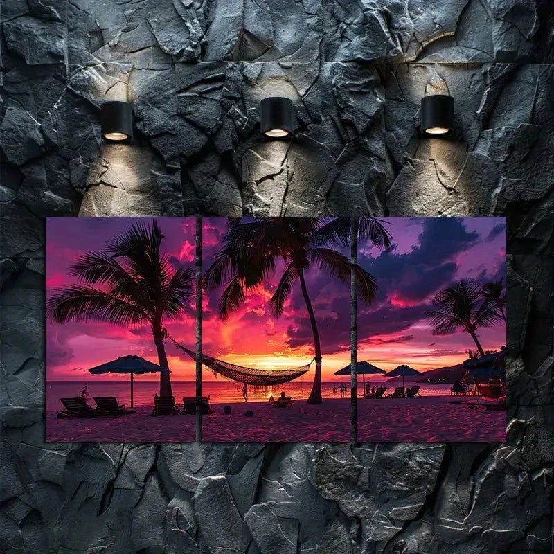 3pcs Tropical Beach Sunset in Australia Wall Art Set Canvas Framed 40x60cm - High Quality Print 100% Australian Made Wall Canvas Ready to Hang
