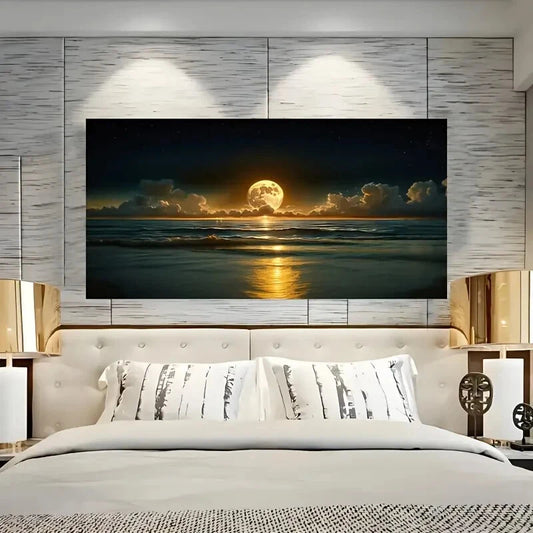 Vintage Moonlight Seascape wall canvas office home room framed 120x60cm - Bella Home Decor
