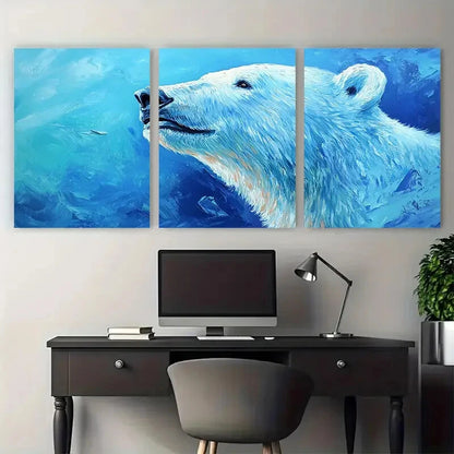 3pcs Polar Bear with Realistic Fur Texture Metal Print Ready to Hang Art