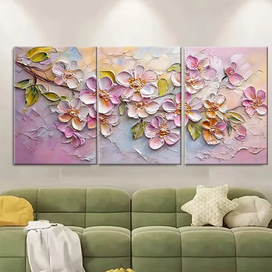 3pcs Abstract Textured Floral Painting Metal Print Ready to Hang Art