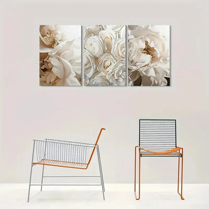 3pcs Modern Abstract Floral White Rose Metal Print Ready to Hang Art