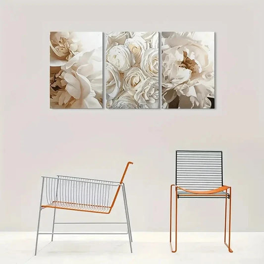 3pcs Modern Abstract Floral White Rose Metal Print Ready to Hang Art